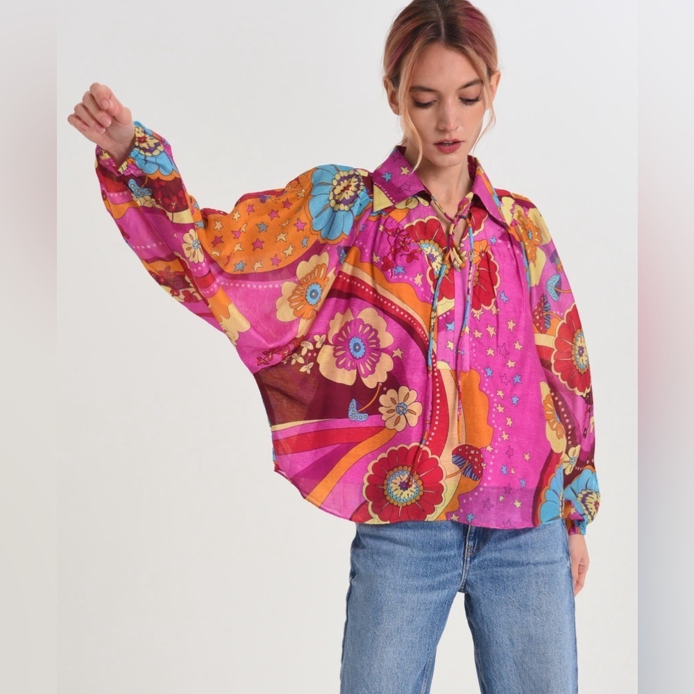 Ciebon Women’s Elisa Print Tie Neck Top
